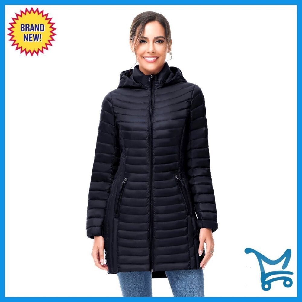 Ultra Light Down Jacket Packable Puffer Hooded Mid Length Winter Coat